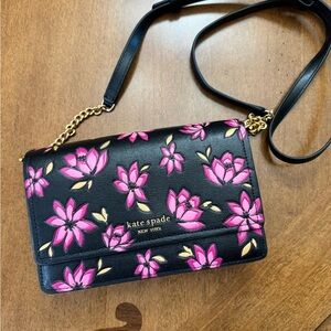 kate spade Black Crossbody Bag with Pink Floral Print